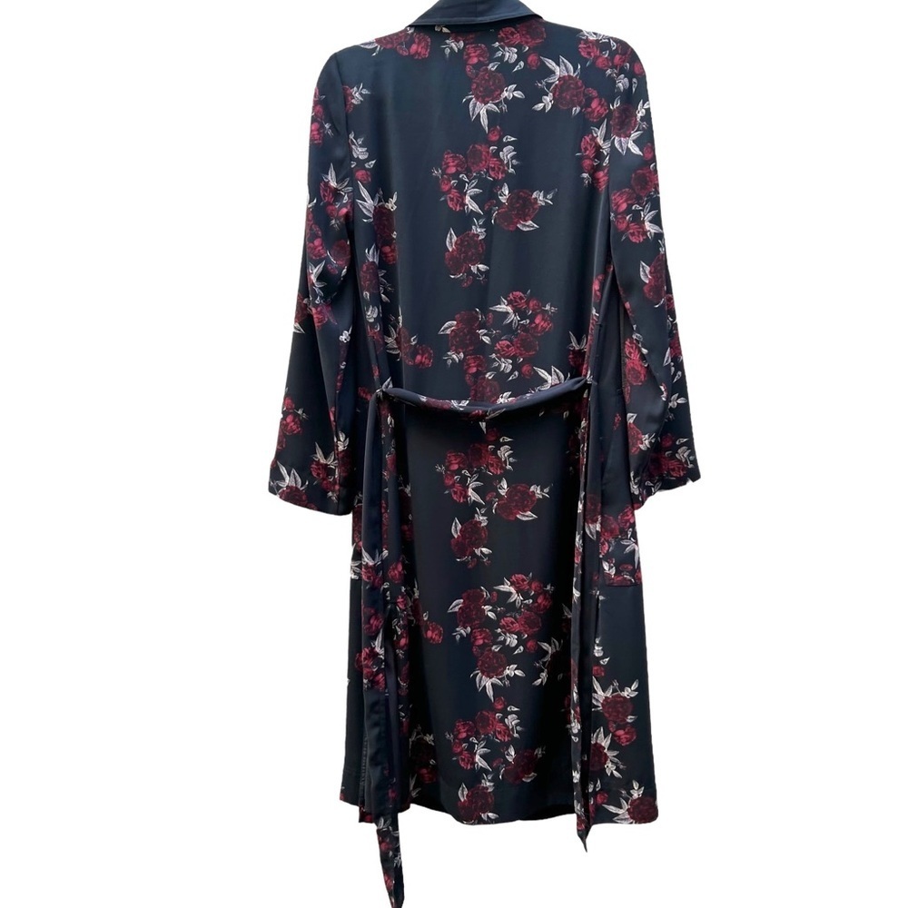 Kensie Dark Floral Shawl Collar Rose Noir Trench Midi Coat/Dress Size XS - Picture 8 of 15